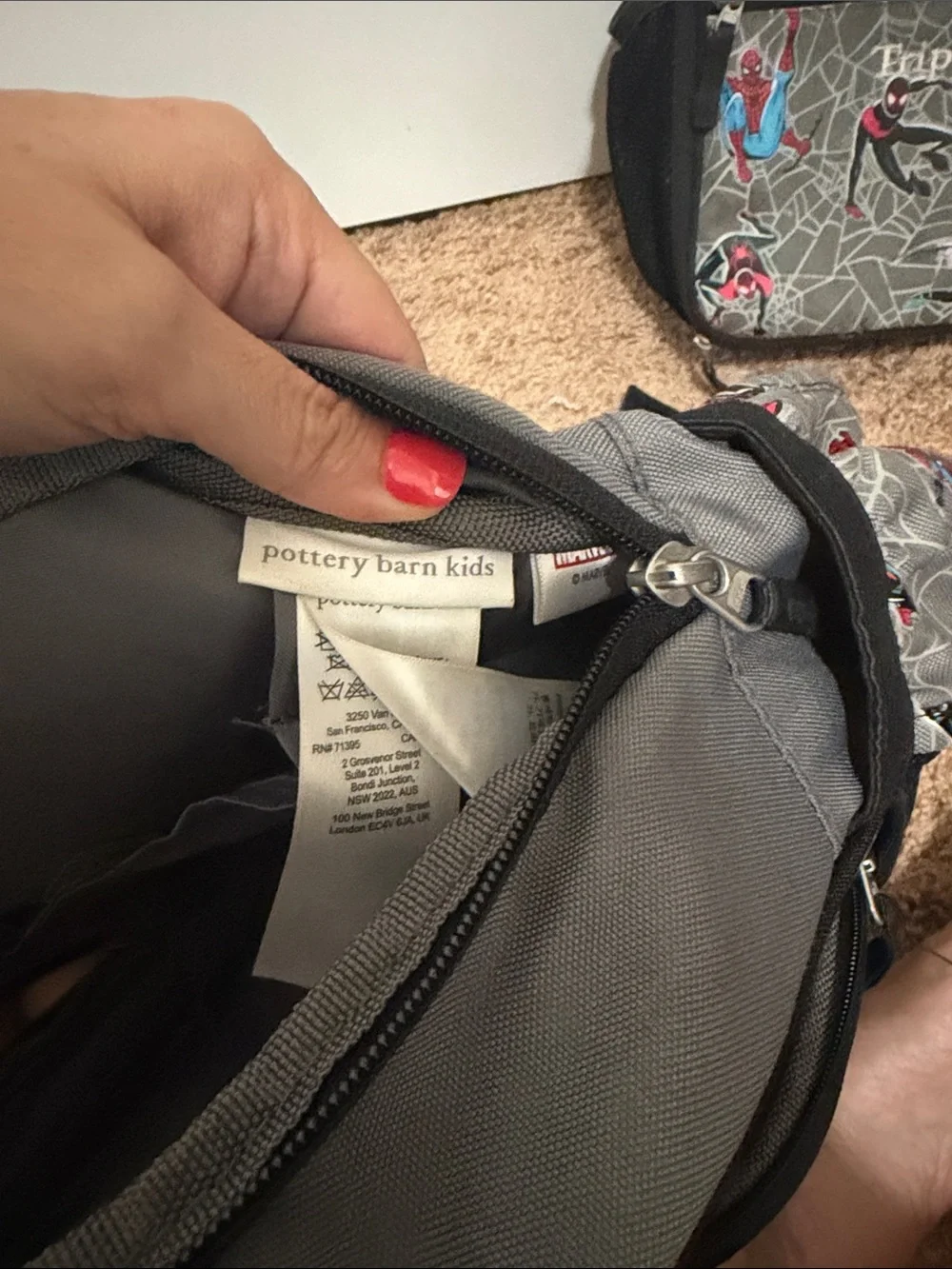 Pottery Barn Kids Gray Spider-Web Print Backpack with Lunch Bag - Gray